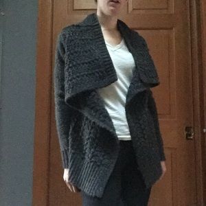 AE open cardigan gray knit shawl collar